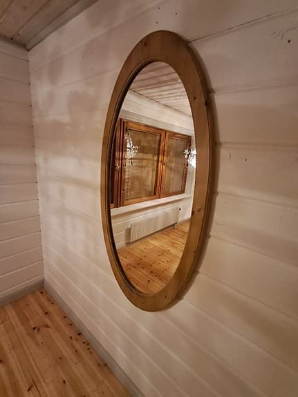 Vintage, Retro, Oval spegel med träram i Furu