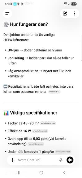 Biosone AirCare PR30 luftrenare vit