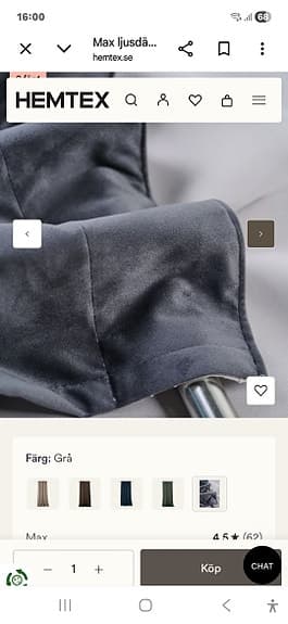 Hemtex mörkgrå sammetsgardin