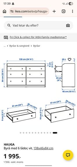 Byrå med 6 lådor