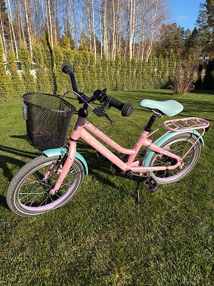 Crescent barncykel 16" rosa med korg