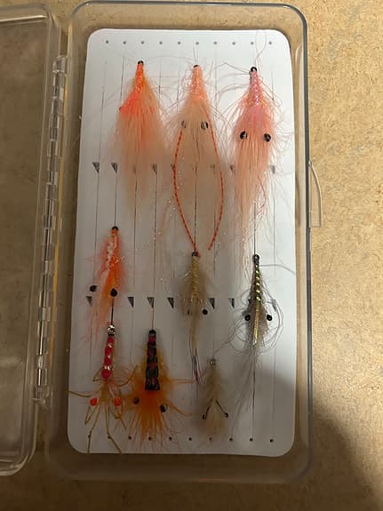 Flugfiske Vision deep streamers lådan och räkor för havsöring
