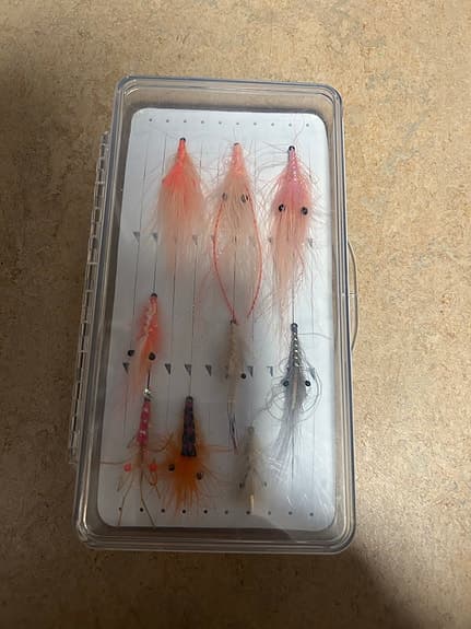 Flugfiske Vision deep streamers lådan och räkor för havsöring