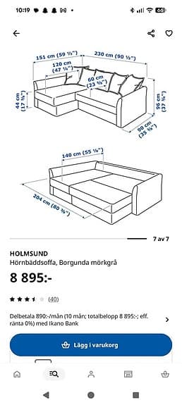 Ikea Holmsund bäddsoffa