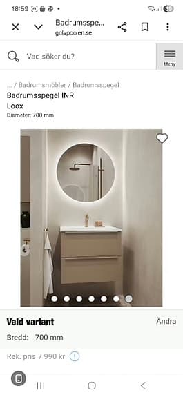 INR Loox 70 rund badrumsspegel 700 mm LED-belysning