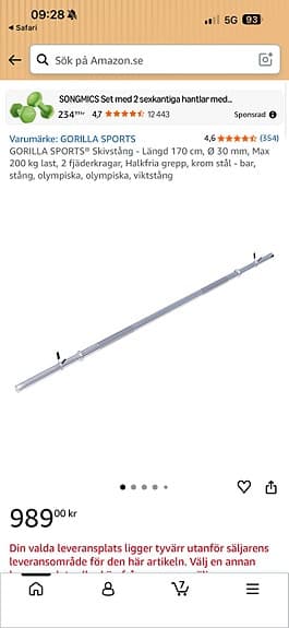 Gorilla Sports olympisk skivstång 170 cm