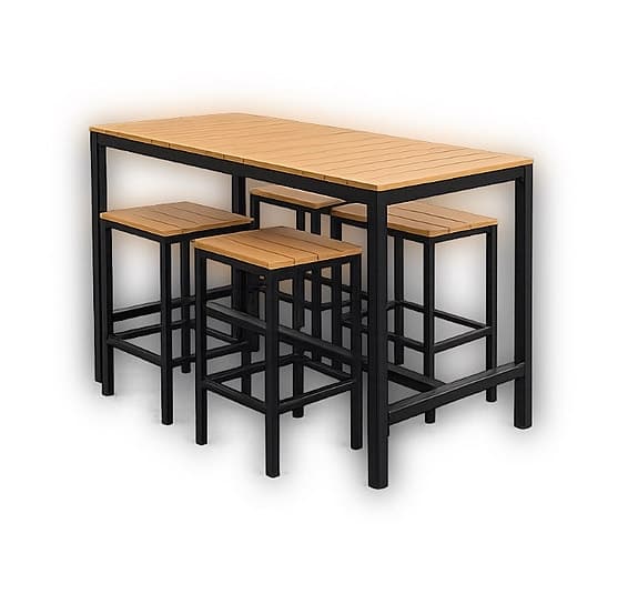 Matgrupp barbord med 4 pallar i trä och svart metall