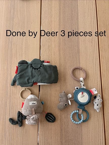 Done by Deer – 3 babyleksaker 0–6 månader, set i toppskick
