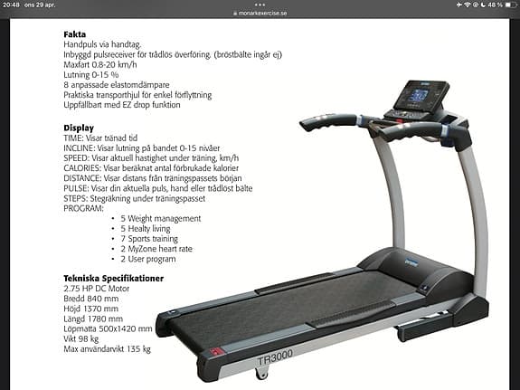 Monark TR3000 löpband med träningsdator
