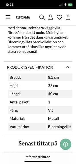 Bloomingville Moln vägghylla 40x23 vit 2 stycken
