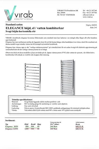 Intra Elegance el/vatten handdukstork krom