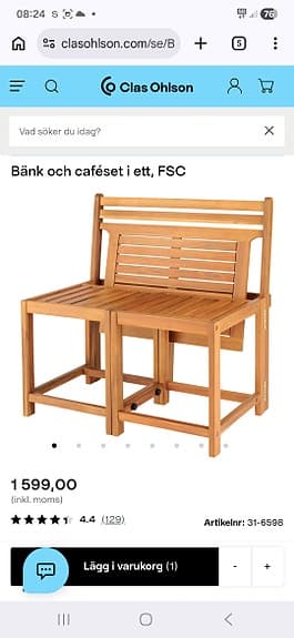 Träbänk med utfällbart bord för uteplats