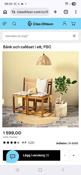Träbänk med utfällbart bord för uteplats