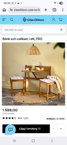 Träbänk med utfällbart bord för uteplats