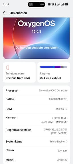OnePlus Nord 3 16 gb ram