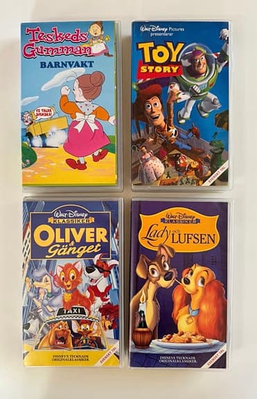 DISNEY-KLASSIKER & Teskedsgumman på VHS – 4 st filmer