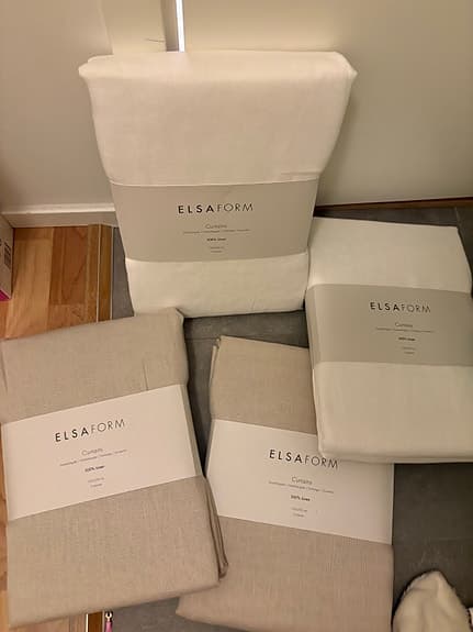 Helt nya linne gardiner i förpackning 16 längder