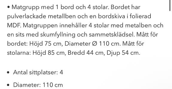 Matgrupp 4 stolar i sammet