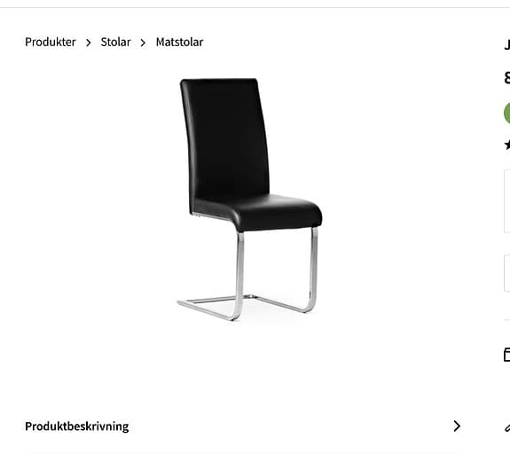 Mio matstol svart med kromben 6 stolar