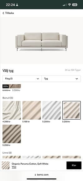 IKEA NOCKEBY SOFFA KLÄDSEL FRÅN BEMZ