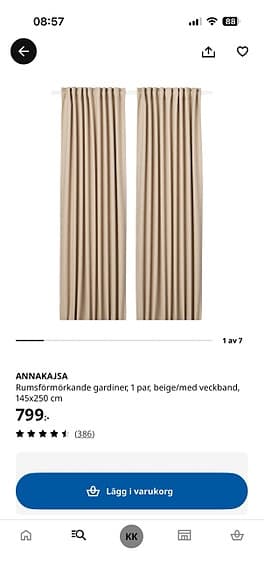 IKEA ANNAKAJSA mörkläggningsgardiner 1 par 145x250 cm beige