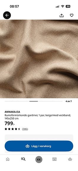 IKEA ANNAKAJSA mörkläggningsgardiner 1 par 145x250 cm beige