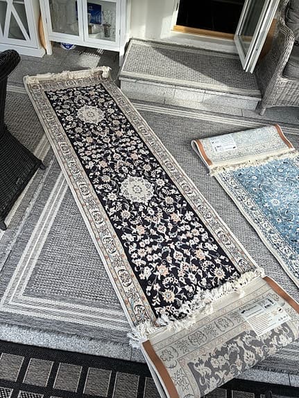 Rugvista gångmatta orientalisk mönstrad mörkblå/beige