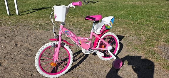 Tornado barncykel 16" rosa med stödhjul och korg
