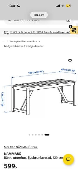 Trädgårdsbänk IKEA Nämnarö