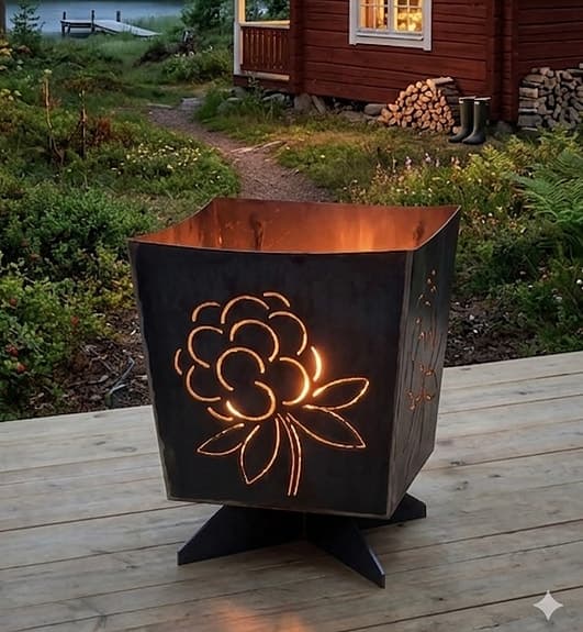 Eldstad med hjortronmönster