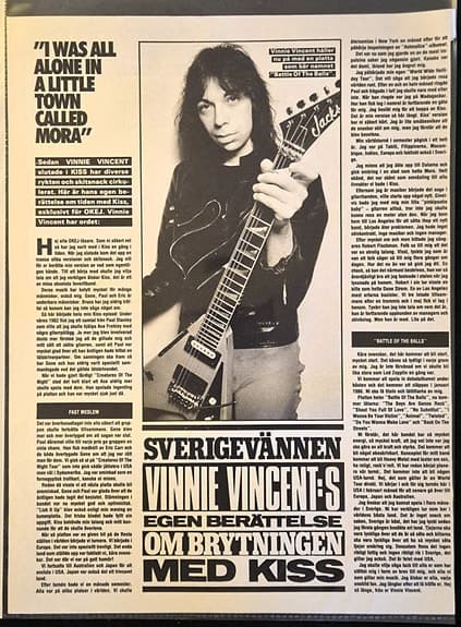 Vinnie Vincent (KISS) - Exklusivt reportage ur OKEJ - 1 sida (originalurklipp)