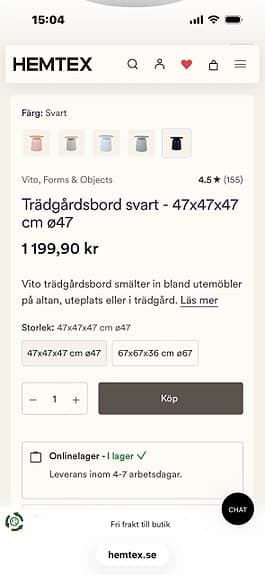 Vito trädgårdsbord svart 47x47x47 cm