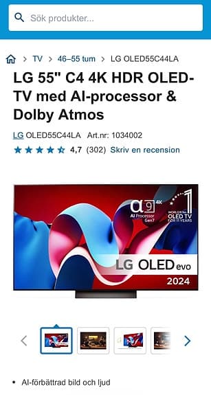 Säljer LG 55” C4 4K OLED-TV - nyskick!