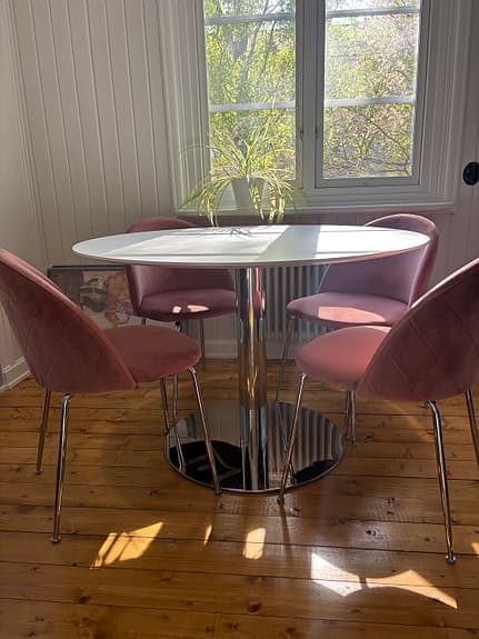Matgrupp med kromade detaljer
