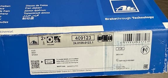 ATE bromsskivor + bromsbelägg bak 230mm – nya/oanvända