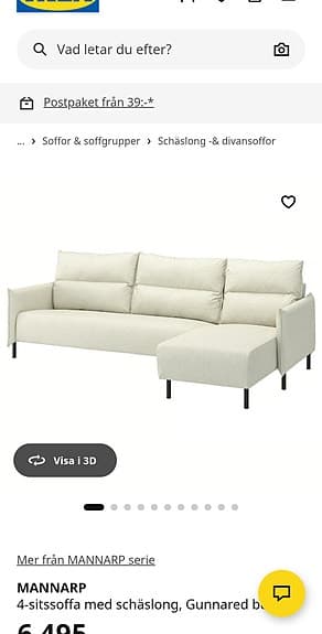 MANNARP
4-sitssoffa med schäslong, Gunnared beige
