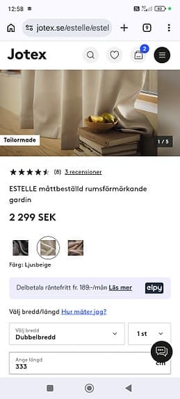 Jotex ESTELLE rumsmörkläggande gardin ljusbeige