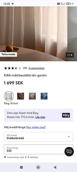 KIRA måttbeställd skir gardin vit