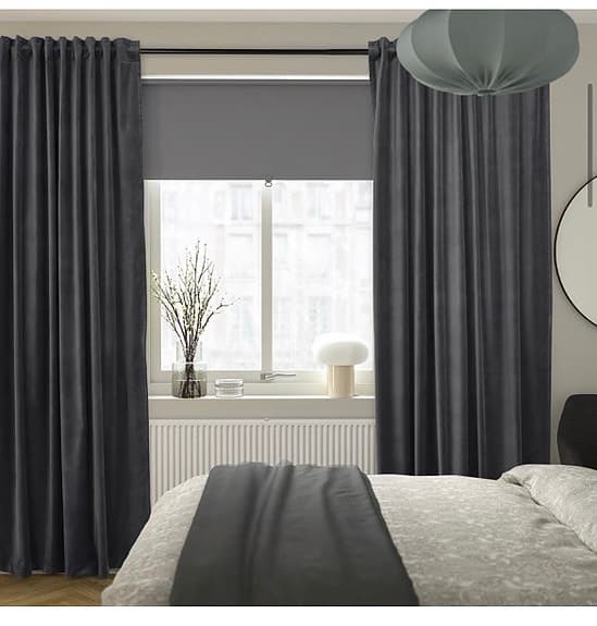 IKEA mörkgrå sammetsgardiner