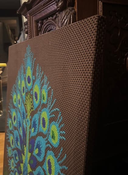 Stor broderad vintage tavla