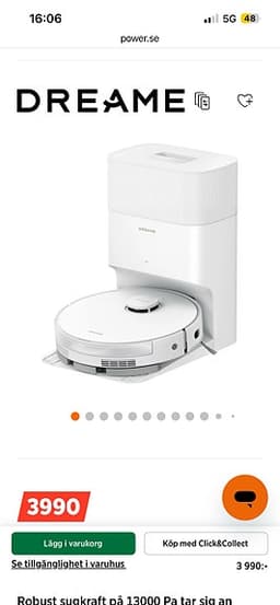 Dreame robotdammsugare D20 Plus med laddstation vit