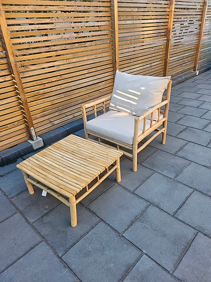 Sunfun Klockarboda bambu fåtölj och soffbord