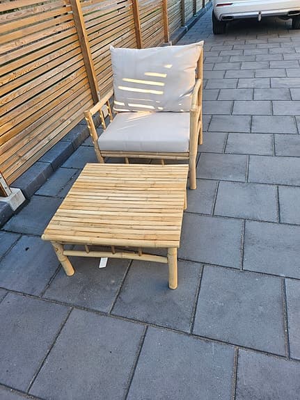Sunfun Klockarboda bambu fåtölj och soffbord