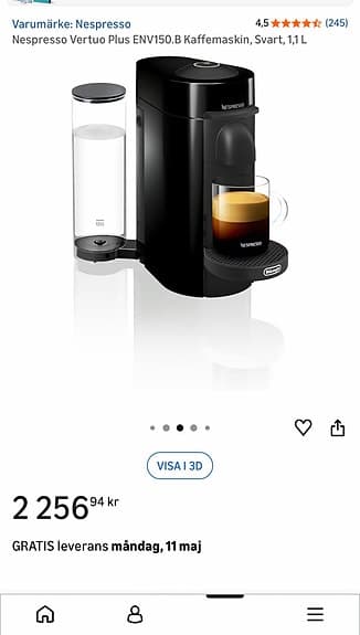 NESPRESSOVertuoPlus kaffemaskin av DeLonghi, Svart