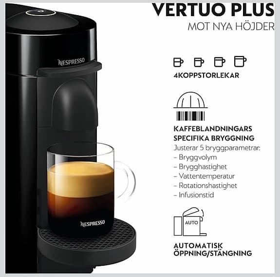 NESPRESSOVertuoPlus kaffemaskin av DeLonghi, Svart
