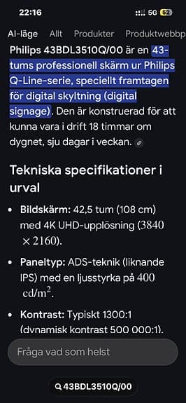 Philips 43BDL3451T 42,5" 4K UHD skärm