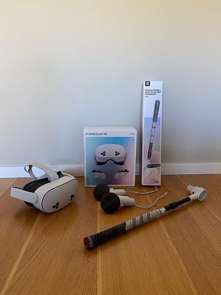 Meta Quest 3S VR-headset + AMVR golfgrepp – Nästan nytt!