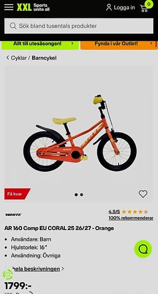 Cannondale barncykel 16" orange