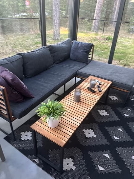 Hörnbäddsoffa med bord för uteplats, mörkgrå
