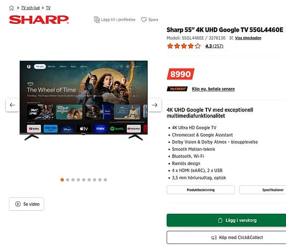 55" Sharp TV (1,5 år gammal)